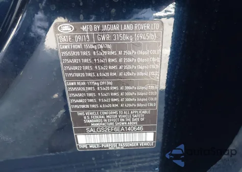 2014 Land Rover Range Rover 5.0L V8 Supercharged/5.0L V8 Supercharged Ebony Edition z USA, uszkodzony, nr VIN SALGS2EF6EA140646